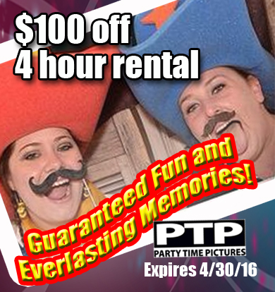 $100 4 hour photo booth rental from Party Time Pictures